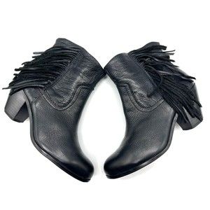 Sam Edelman Womens 8.5 M Ankle Boots Booties Shoes Black Leather Fringe Side Zip